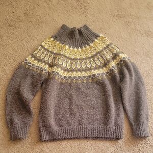 Moon River Brown and Yellow Turtleneck Sweater